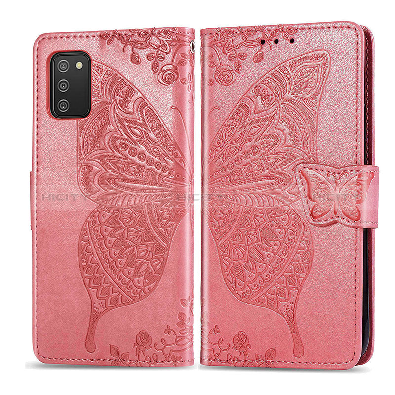 Funda de Cuero Cartera con Soporte Mariposa Carcasa para Samsung Galaxy A02s Rosa Roja