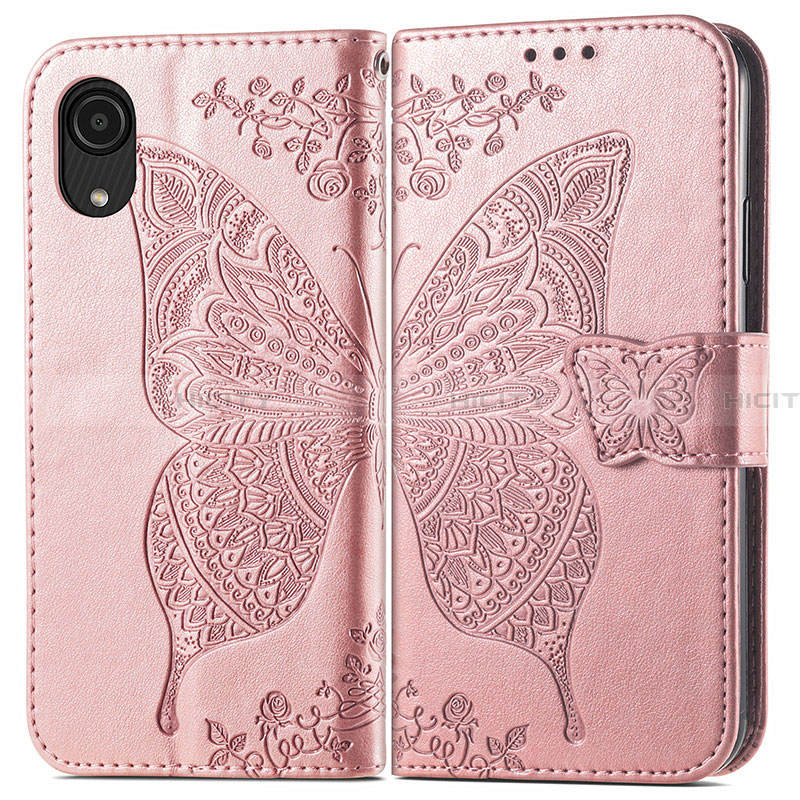 Funda de Cuero Cartera con Soporte Mariposa Carcasa para Samsung Galaxy A03 Core Rosa