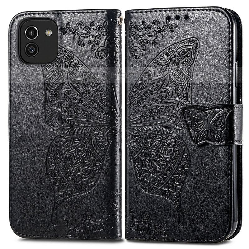 Funda de Cuero Cartera con Soporte Mariposa Carcasa para Samsung Galaxy A03 Negro