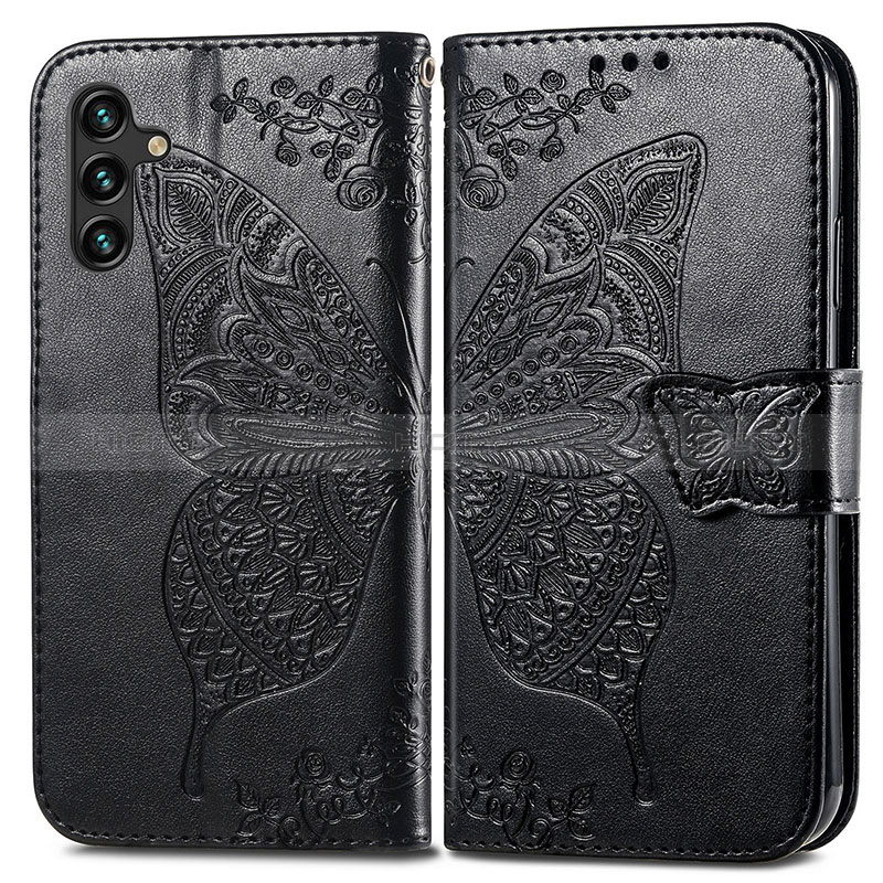 Funda de Cuero Cartera con Soporte Mariposa Carcasa para Samsung Galaxy A04s Negro