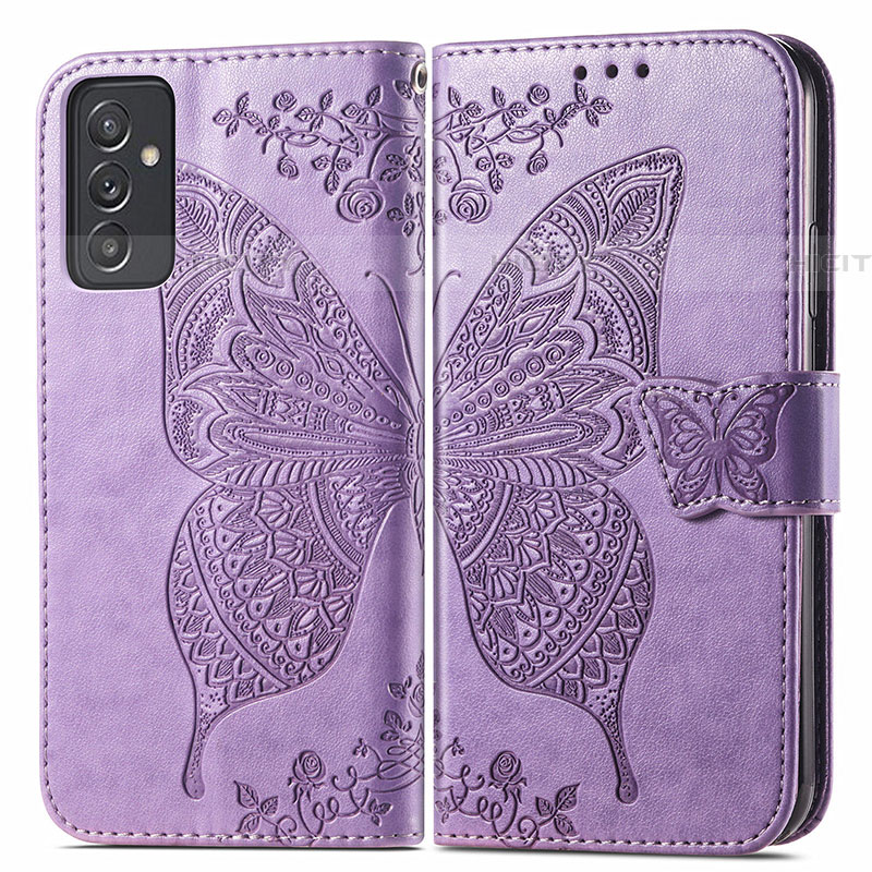 Funda de Cuero Cartera con Soporte Mariposa Carcasa para Samsung Galaxy A05s Purpura Claro