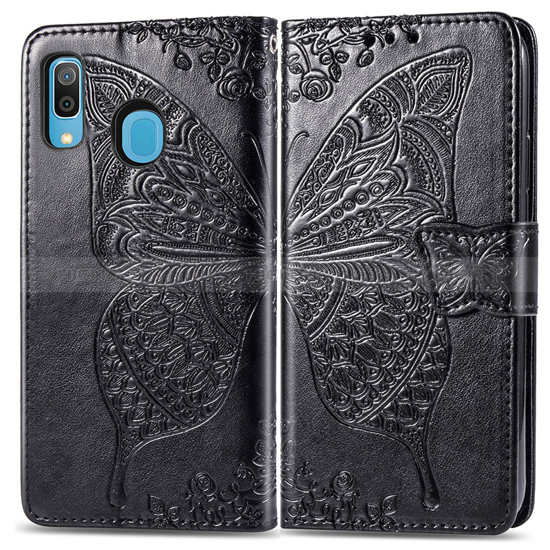 Funda de Cuero Cartera con Soporte Mariposa Carcasa para Samsung Galaxy A20 Negro