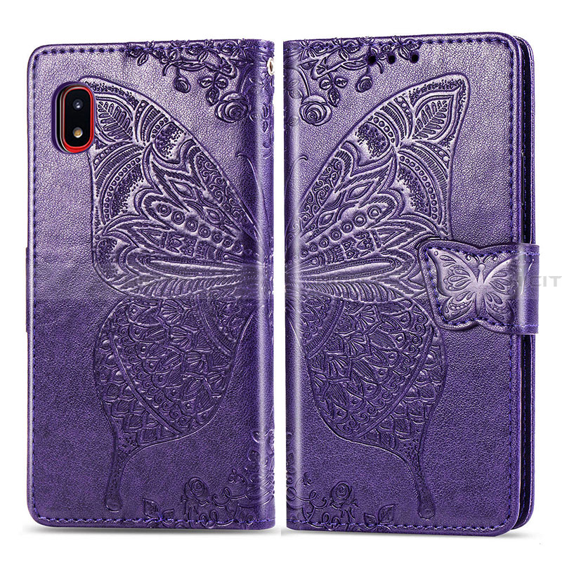 Funda de Cuero Cartera con Soporte Mariposa Carcasa para Samsung Galaxy A20 SC-02M SCV46 Morado