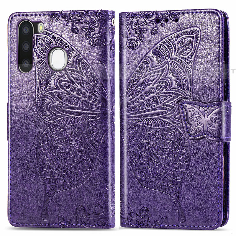 Funda de Cuero Cartera con Soporte Mariposa Carcasa para Samsung Galaxy A21 European Morado