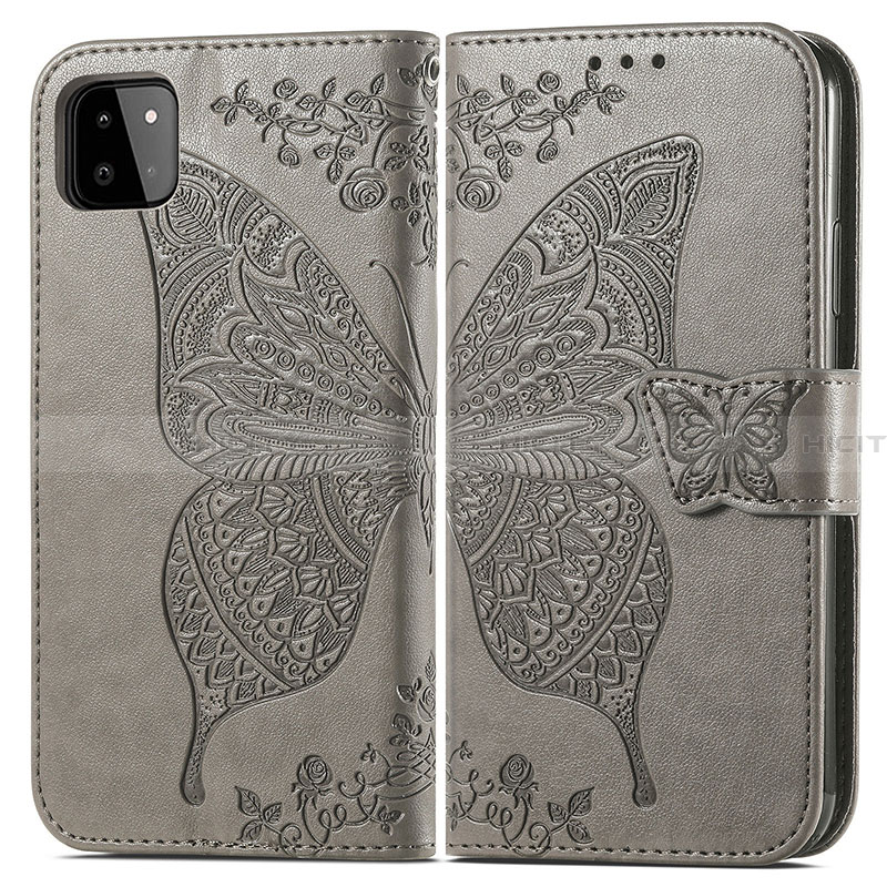 Funda de Cuero Cartera con Soporte Mariposa Carcasa para Samsung Galaxy A22 5G Gris