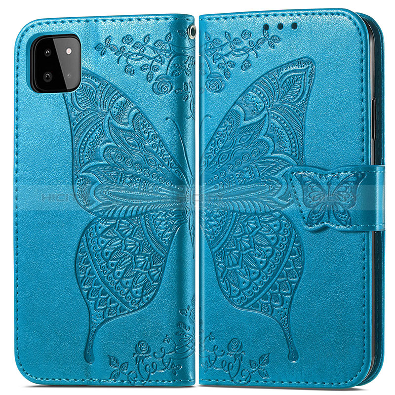 Funda de Cuero Cartera con Soporte Mariposa Carcasa para Samsung Galaxy A22s 5G Azul