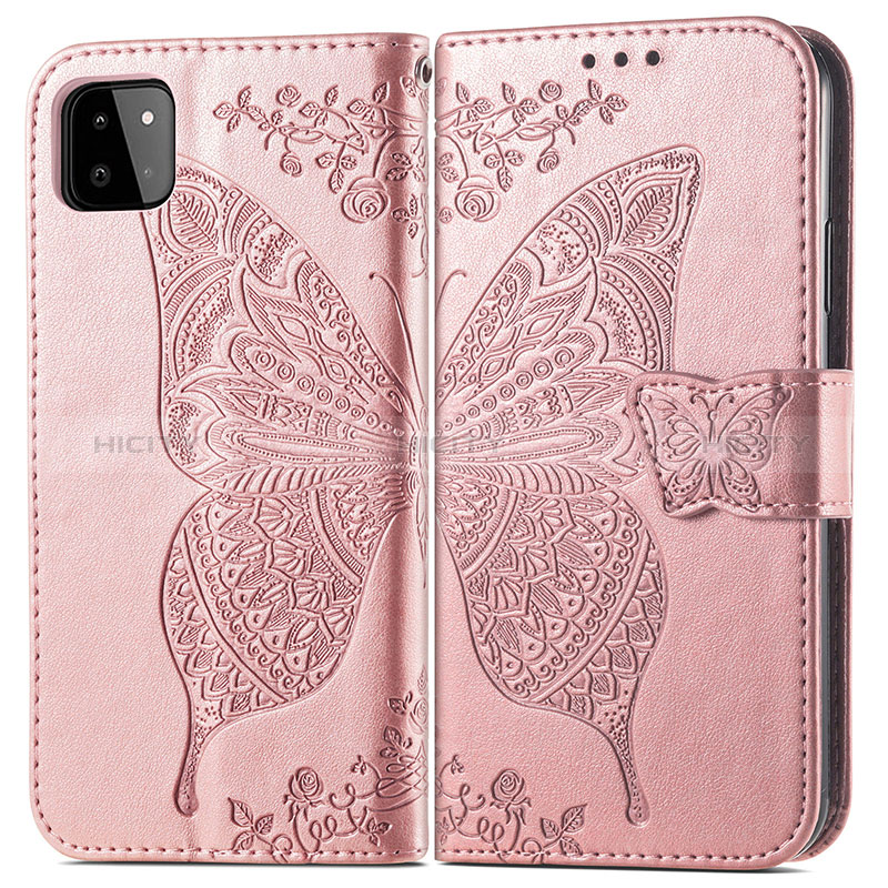 Funda de Cuero Cartera con Soporte Mariposa Carcasa para Samsung Galaxy A22s 5G Rosa