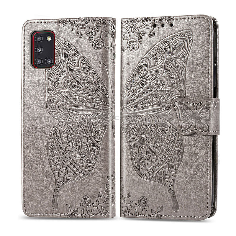 Funda de Cuero Cartera con Soporte Mariposa Carcasa para Samsung Galaxy A31 Gris