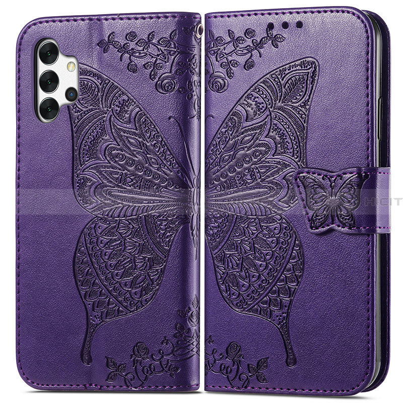 Funda de Cuero Cartera con Soporte Mariposa Carcasa para Samsung Galaxy A32 4G Morado