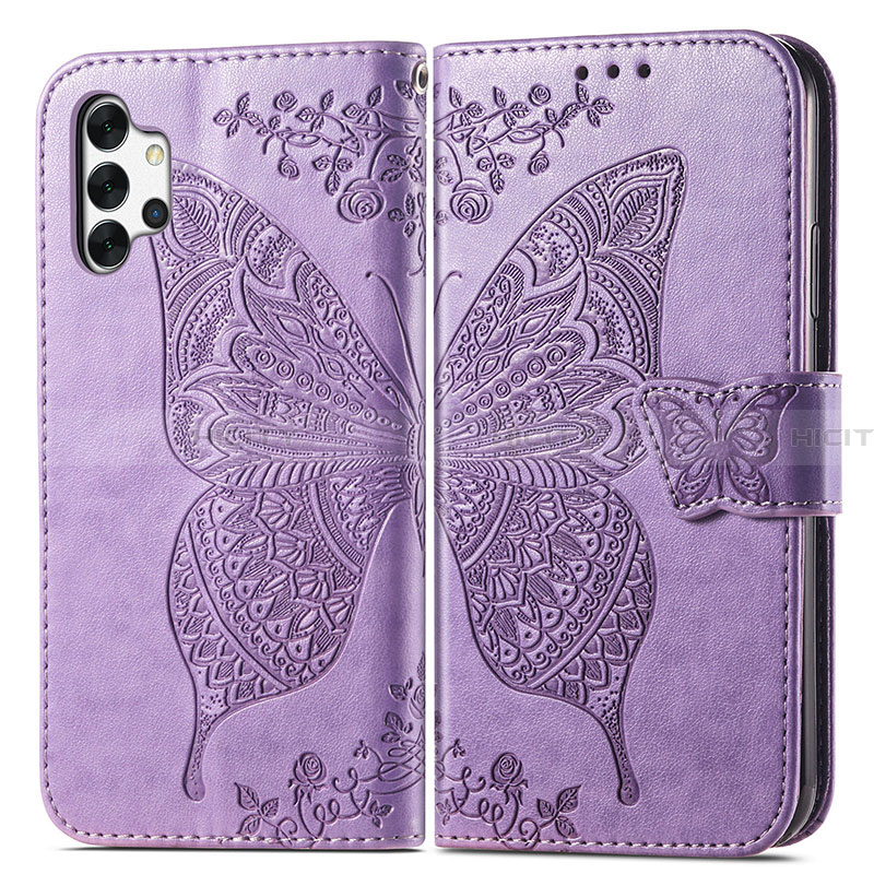 Funda de Cuero Cartera con Soporte Mariposa Carcasa para Samsung Galaxy A32 4G Purpura Claro