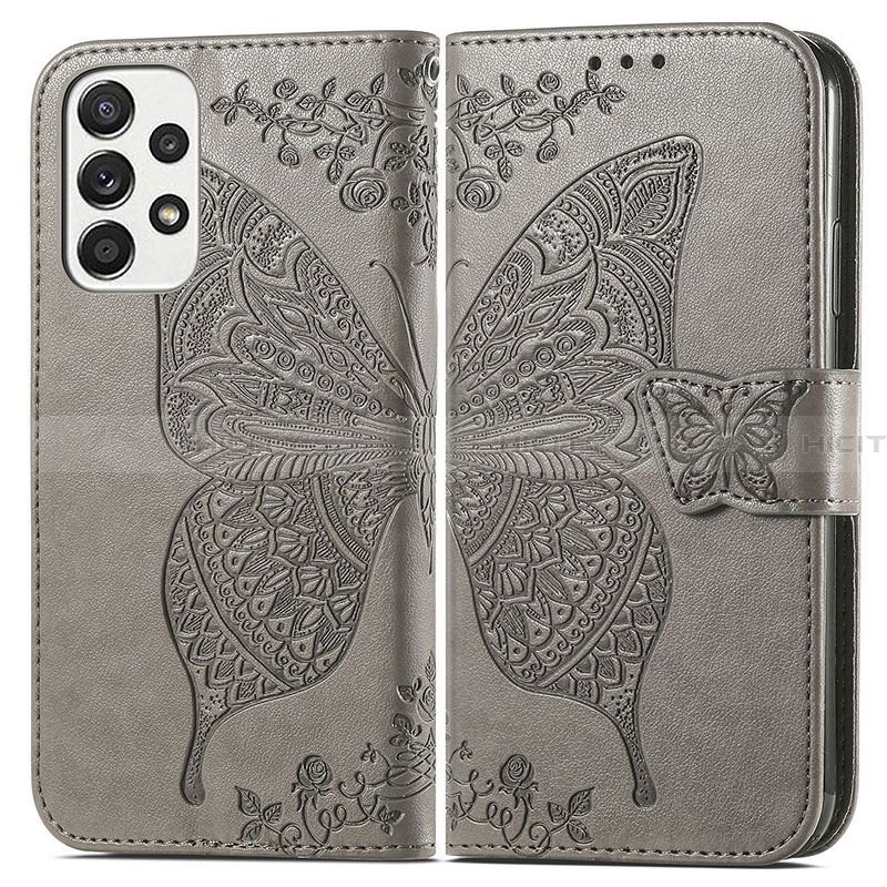 Funda de Cuero Cartera con Soporte Mariposa Carcasa para Samsung Galaxy A33 5G Gris