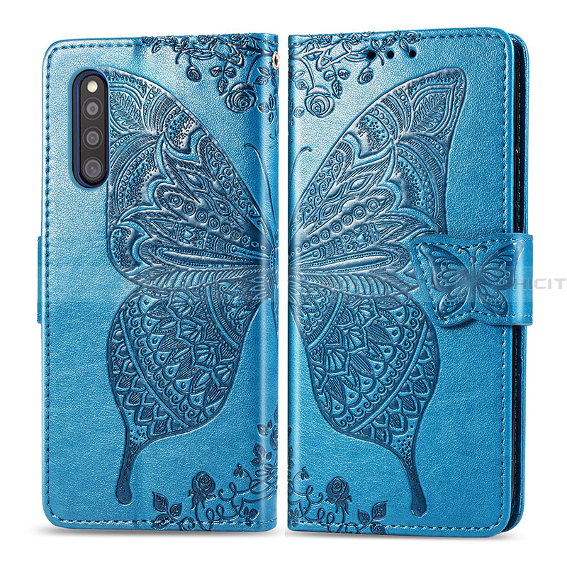 Funda de Cuero Cartera con Soporte Mariposa Carcasa para Samsung Galaxy A41 SC-41A Azul