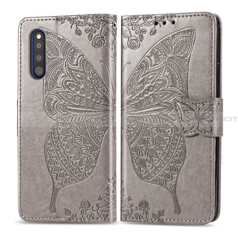 Funda de Cuero Cartera con Soporte Mariposa Carcasa para Samsung Galaxy A41 SC-41A Gris