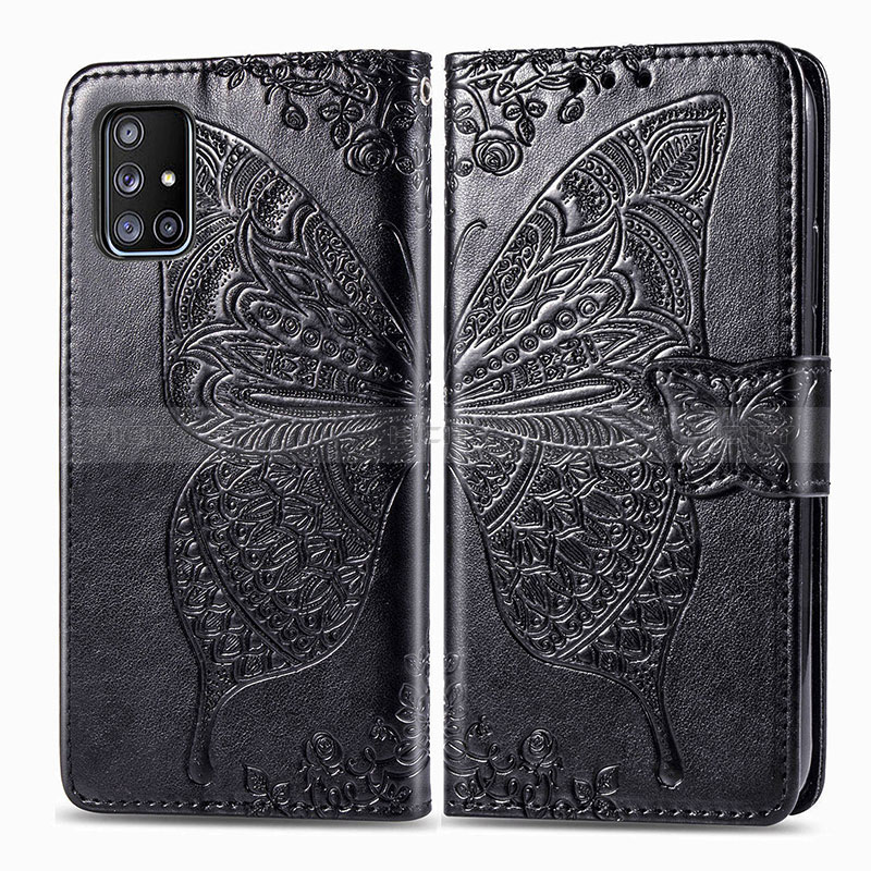 Funda de Cuero Cartera con Soporte Mariposa Carcasa para Samsung Galaxy A51 4G Negro