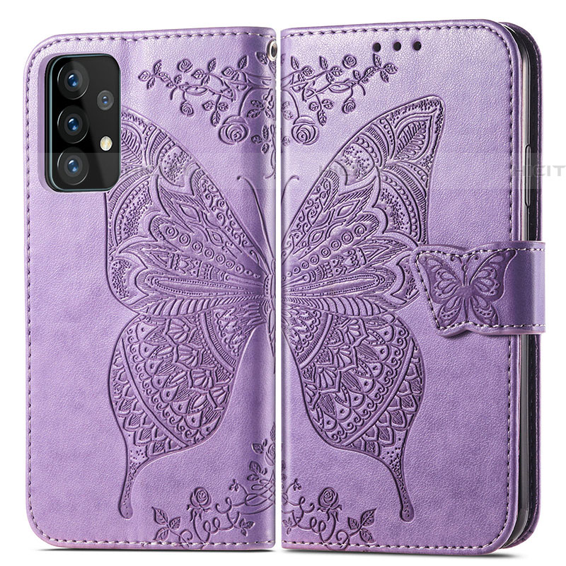 Funda de Cuero Cartera con Soporte Mariposa Carcasa para Samsung Galaxy A52 5G Purpura Claro