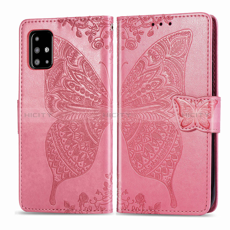 Funda de Cuero Cartera con Soporte Mariposa Carcasa para Samsung Galaxy A71 5G Rosa Roja