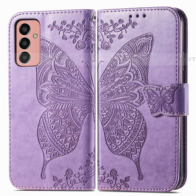 Funda de Cuero Cartera con Soporte Mariposa Carcasa para Samsung Galaxy F13 4G Purpura Claro