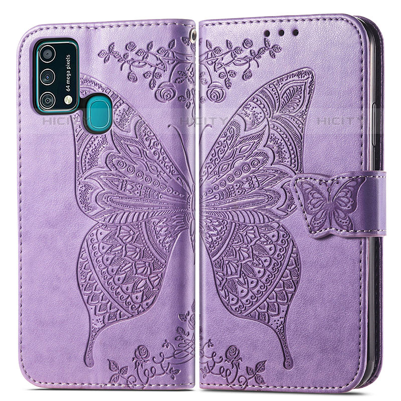 Funda de Cuero Cartera con Soporte Mariposa Carcasa para Samsung Galaxy F41 Purpura Claro