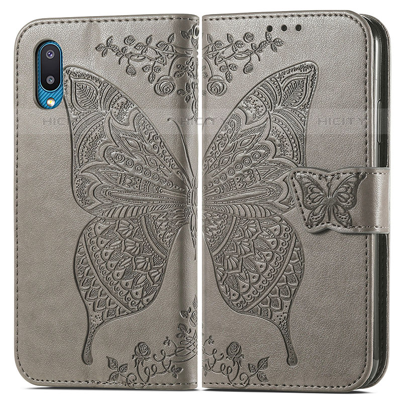 Funda de Cuero Cartera con Soporte Mariposa Carcasa para Samsung Galaxy M02 Gris