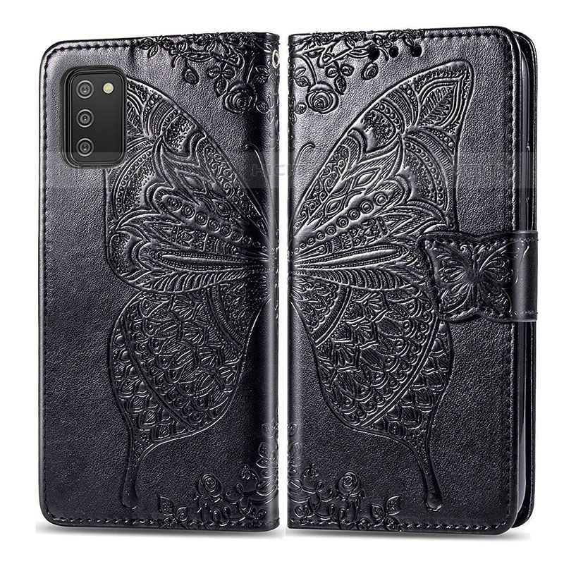 Funda de Cuero Cartera con Soporte Mariposa Carcasa para Samsung Galaxy M02s Negro