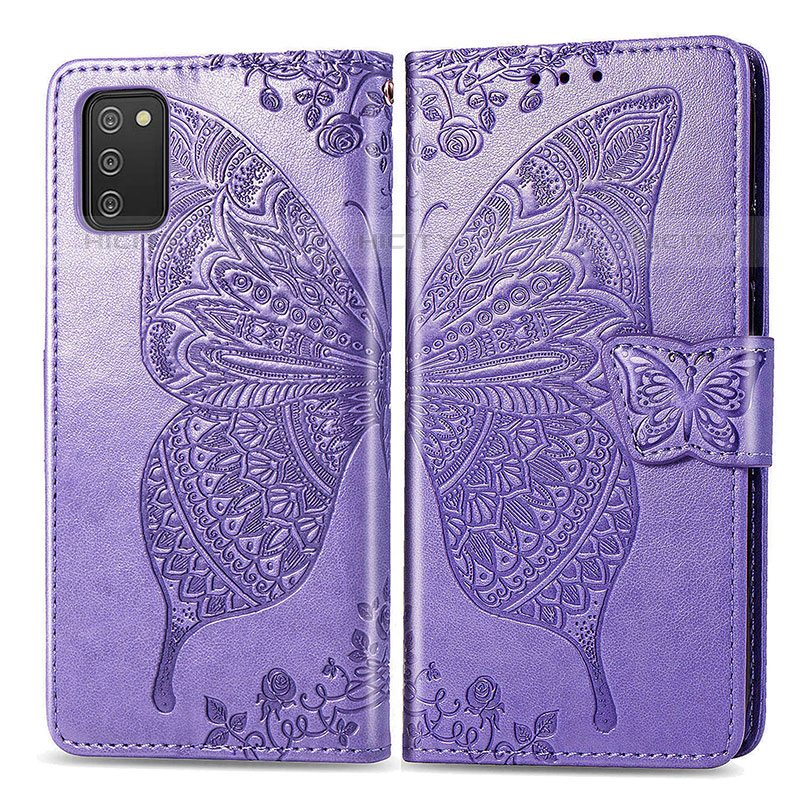 Funda de Cuero Cartera con Soporte Mariposa Carcasa para Samsung Galaxy M02s Purpura Claro