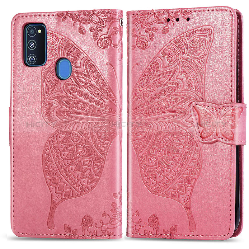 Funda de Cuero Cartera con Soporte Mariposa Carcasa para Samsung Galaxy M21 Rosa Roja