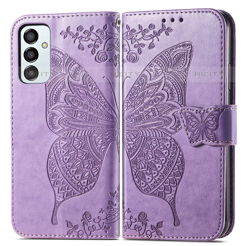 Funda de Cuero Cartera con Soporte Mariposa Carcasa para Samsung Galaxy M23 5G Purpura Claro