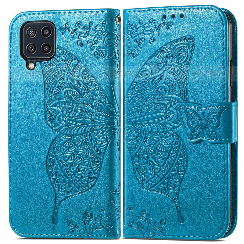 Funda de Cuero Cartera con Soporte Mariposa Carcasa para Samsung Galaxy M32 4G Azul