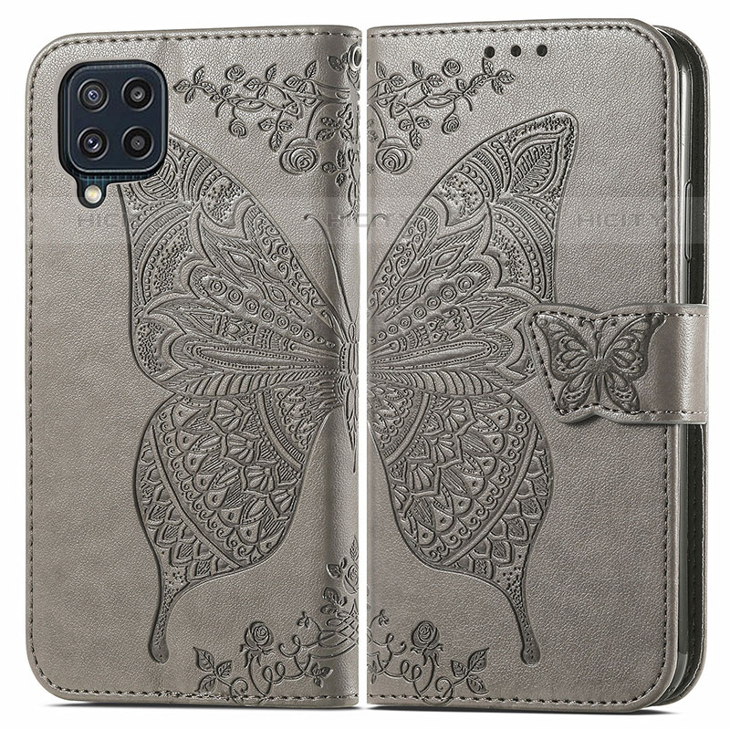 Funda de Cuero Cartera con Soporte Mariposa Carcasa para Samsung Galaxy M32 4G Gris