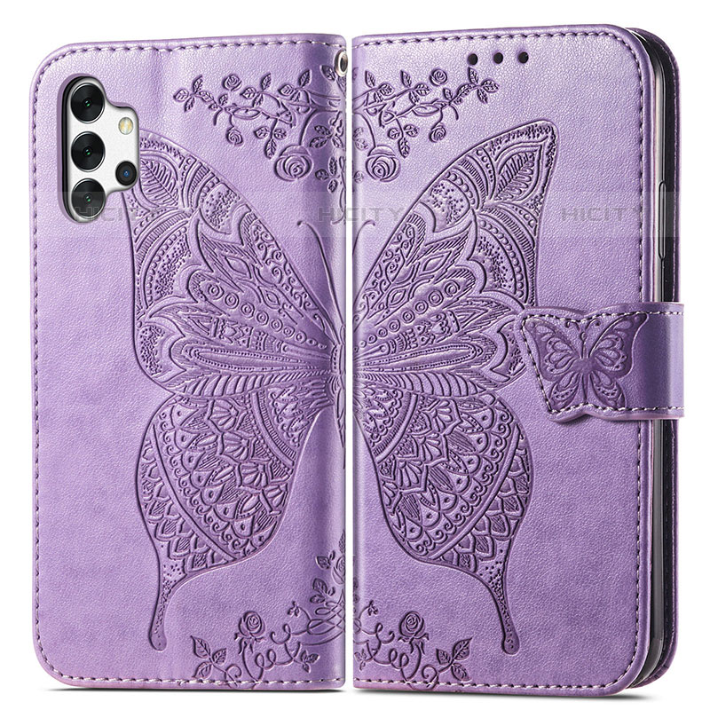 Funda de Cuero Cartera con Soporte Mariposa Carcasa para Samsung Galaxy M32 5G Purpura Claro