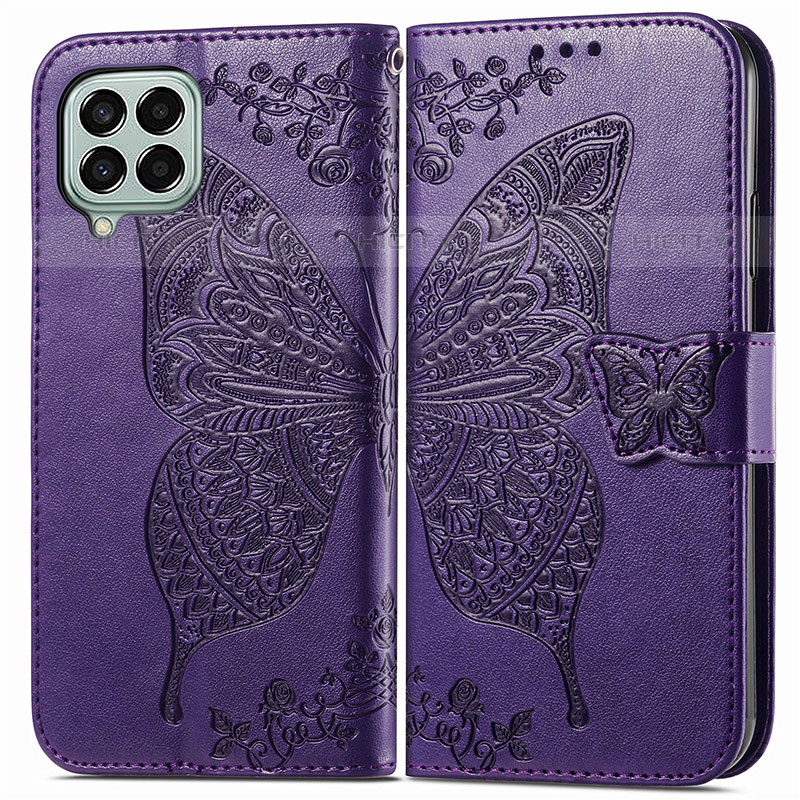 Funda de Cuero Cartera con Soporte Mariposa Carcasa para Samsung Galaxy M33 5G Morado