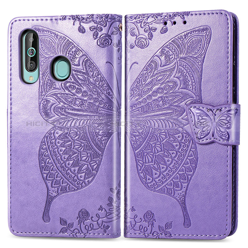 Funda de Cuero Cartera con Soporte Mariposa Carcasa para Samsung Galaxy M40 Purpura Claro