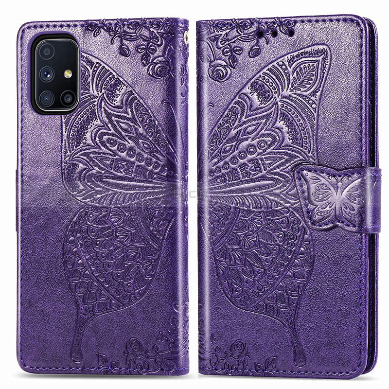 Funda de Cuero Cartera con Soporte Mariposa Carcasa para Samsung Galaxy M51 Morado