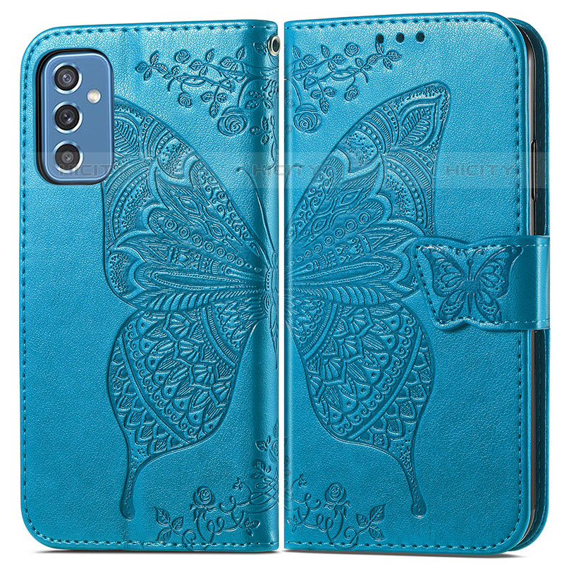 Funda de Cuero Cartera con Soporte Mariposa Carcasa para Samsung Galaxy M52 5G Azul