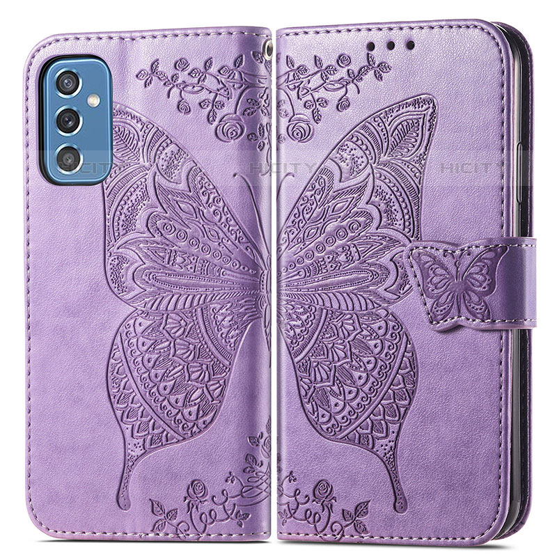 Funda de Cuero Cartera con Soporte Mariposa Carcasa para Samsung Galaxy M52 5G Purpura Claro