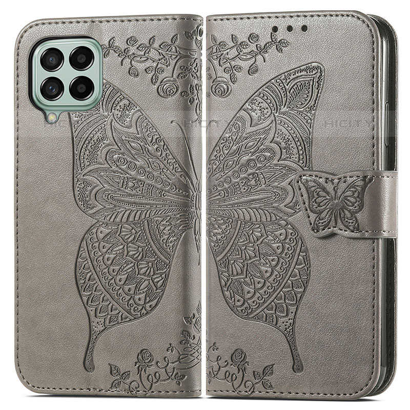 Funda de Cuero Cartera con Soporte Mariposa Carcasa para Samsung Galaxy M53 5G Gris