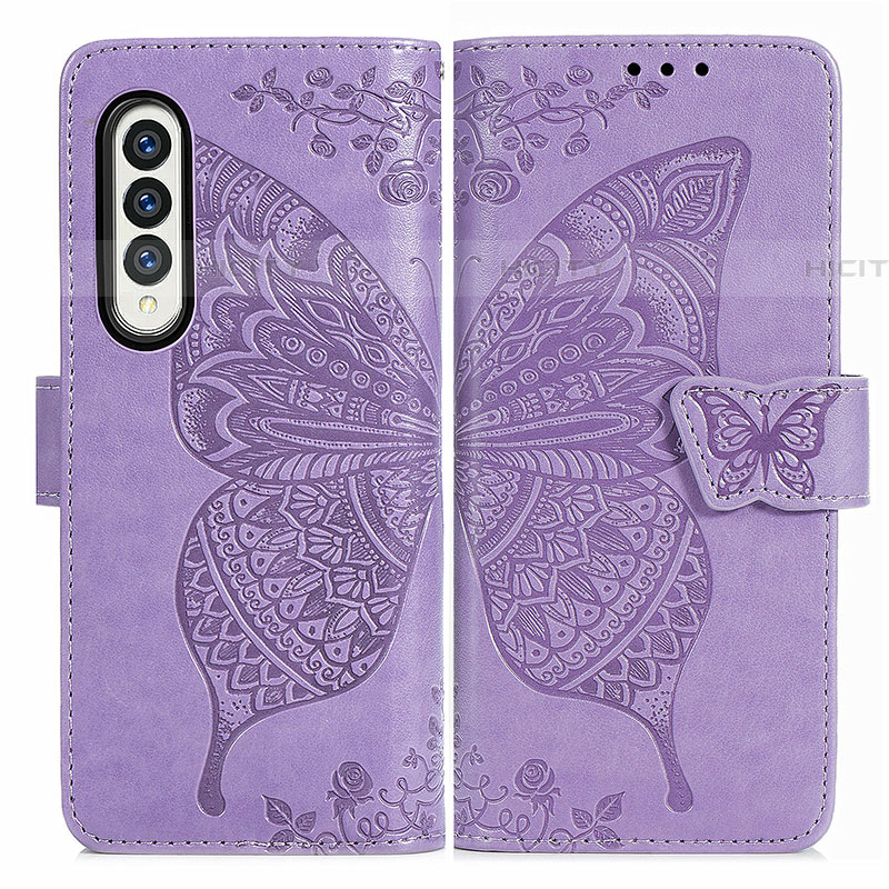 Funda de Cuero Cartera con Soporte Mariposa Carcasa para Samsung Galaxy Z Fold4 5G Purpura Claro