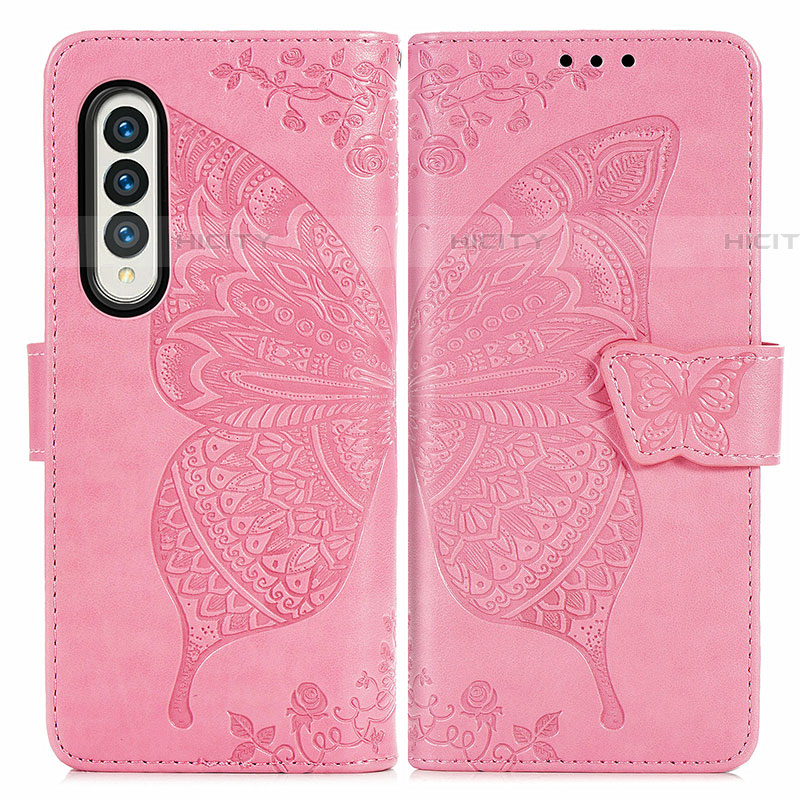 Funda de Cuero Cartera con Soporte Mariposa Carcasa para Samsung Galaxy Z Fold4 5G Rosa Roja