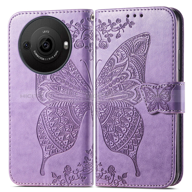 Funda de Cuero Cartera con Soporte Mariposa Carcasa para Sharp Aquos R8s Pro Purpura Claro