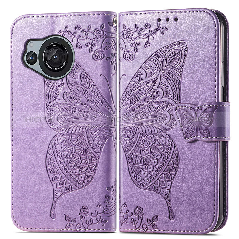 Funda de Cuero Cartera con Soporte Mariposa Carcasa para Sharp Aquos R8s Purpura Claro