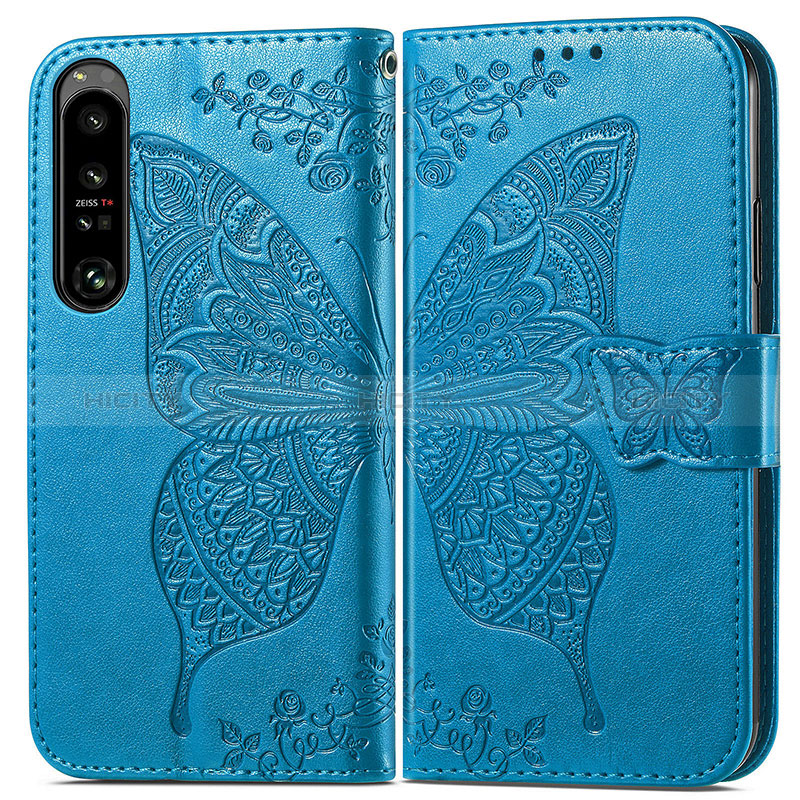 Funda de Cuero Cartera con Soporte Mariposa Carcasa para Sony Xperia 1 IV Azul