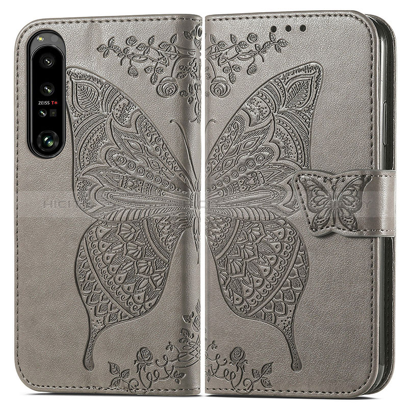 Funda de Cuero Cartera con Soporte Mariposa Carcasa para Sony Xperia 1 IV Gris