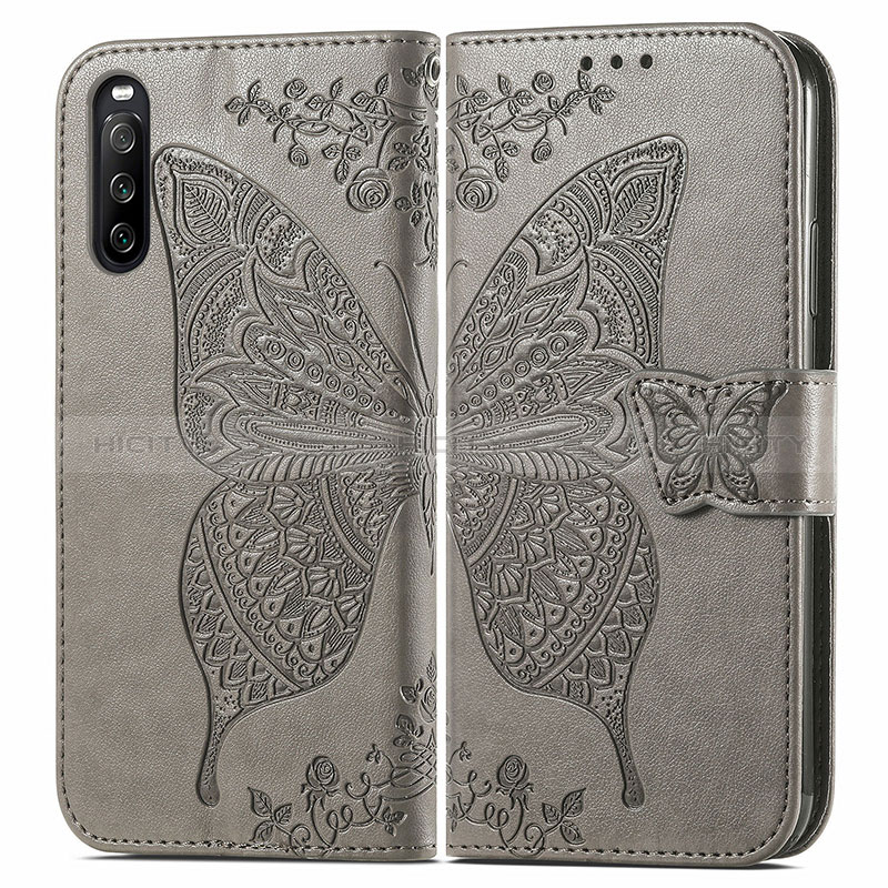 Funda de Cuero Cartera con Soporte Mariposa Carcasa para Sony Xperia 10 III Lite Gris