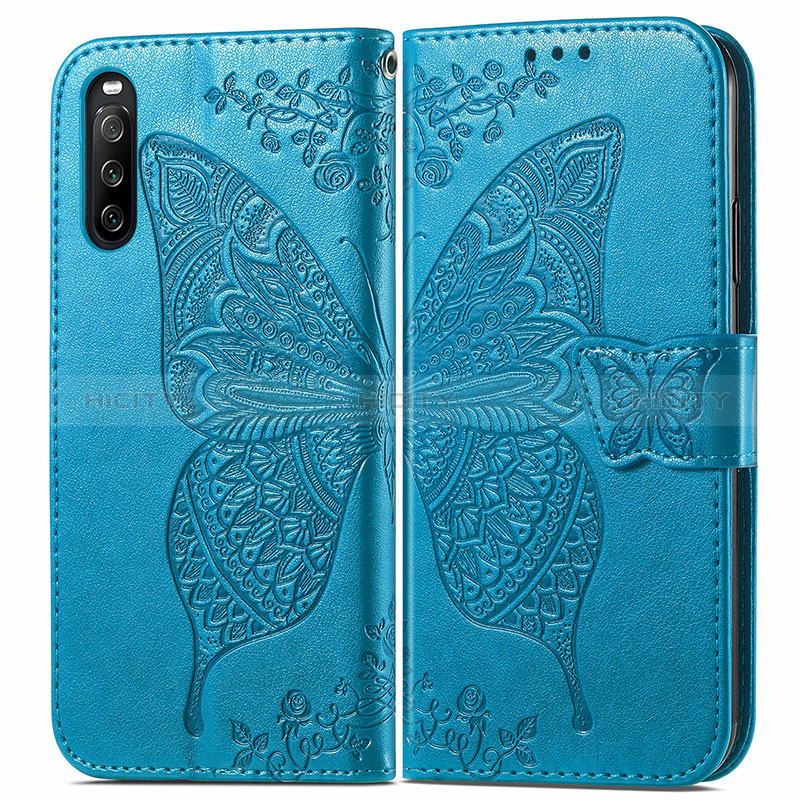 Funda de Cuero Cartera con Soporte Mariposa Carcasa para Sony Xperia 10 III SO-52B Azul