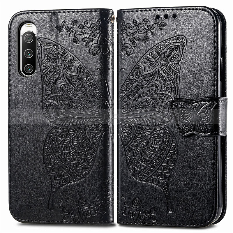 Funda de Cuero Cartera con Soporte Mariposa Carcasa para Sony Xperia 10 IV Negro