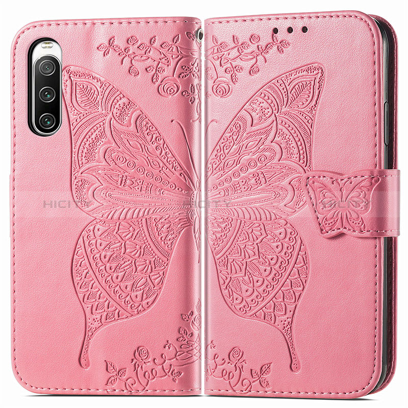 Funda de Cuero Cartera con Soporte Mariposa Carcasa para Sony Xperia 10 IV Rosa Roja