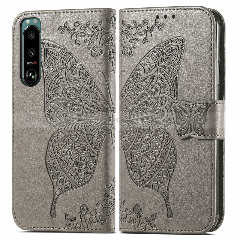 Funda de Cuero Cartera con Soporte Mariposa Carcasa para Sony Xperia 5 IV Gris