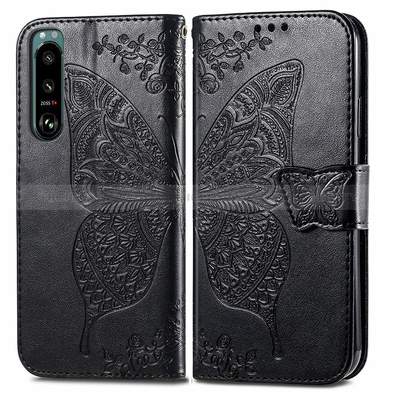 Funda de Cuero Cartera con Soporte Mariposa Carcasa para Sony Xperia 5 IV Negro