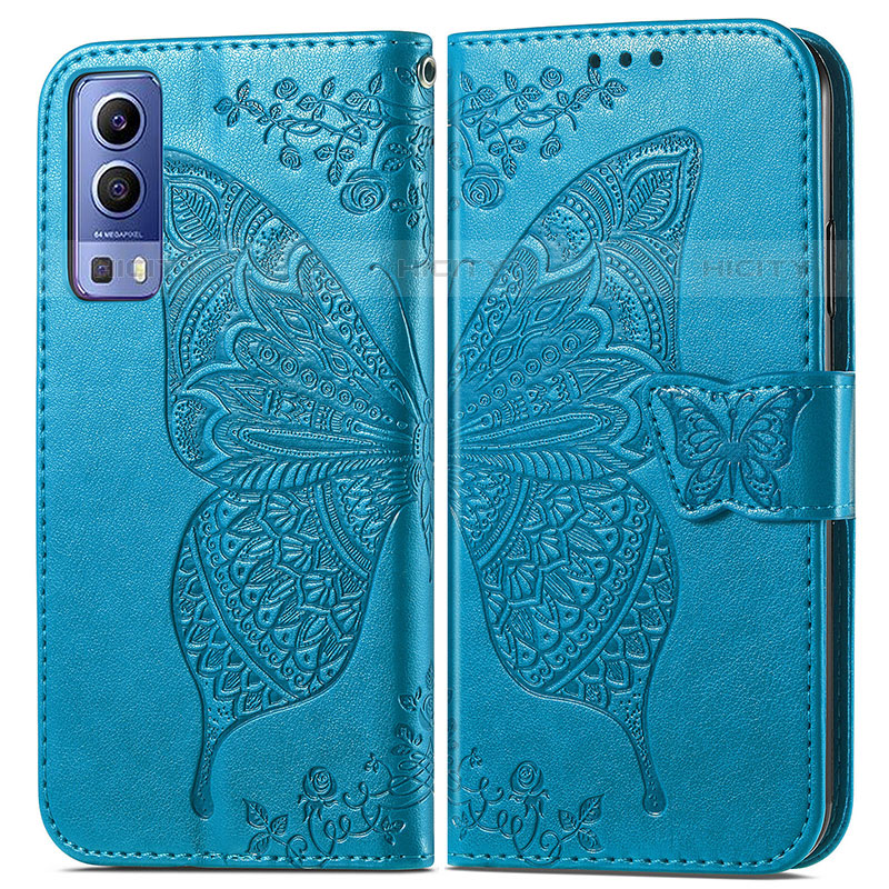 Funda de Cuero Cartera con Soporte Mariposa Carcasa para Vivo iQOO Z3 5G Azul