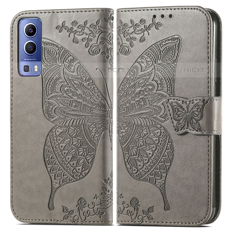 Funda de Cuero Cartera con Soporte Mariposa Carcasa para Vivo iQOO Z3 5G Gris